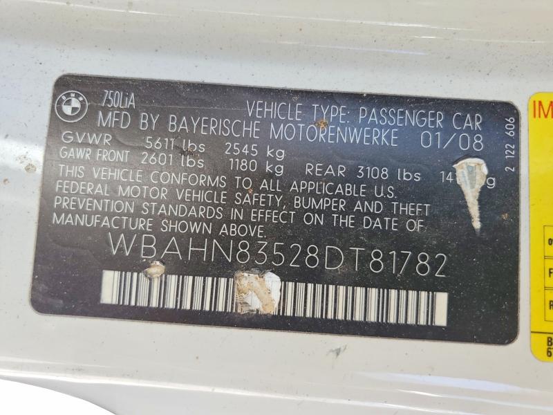 Продаж на аукціоні авто 2008 Bmw 750, vin: WBAHN83528DT81782, номер лоту: 62292176