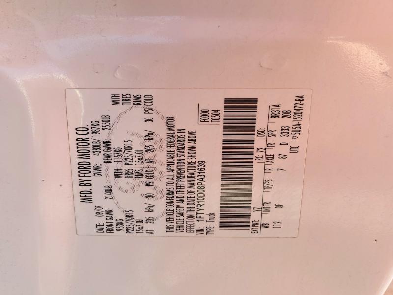 2008 Ford Ranger მანქანა იყიდება აუქციონზე, vin: 1FTYR10D08PA31639, აუქციონის ნომერი: 59968586