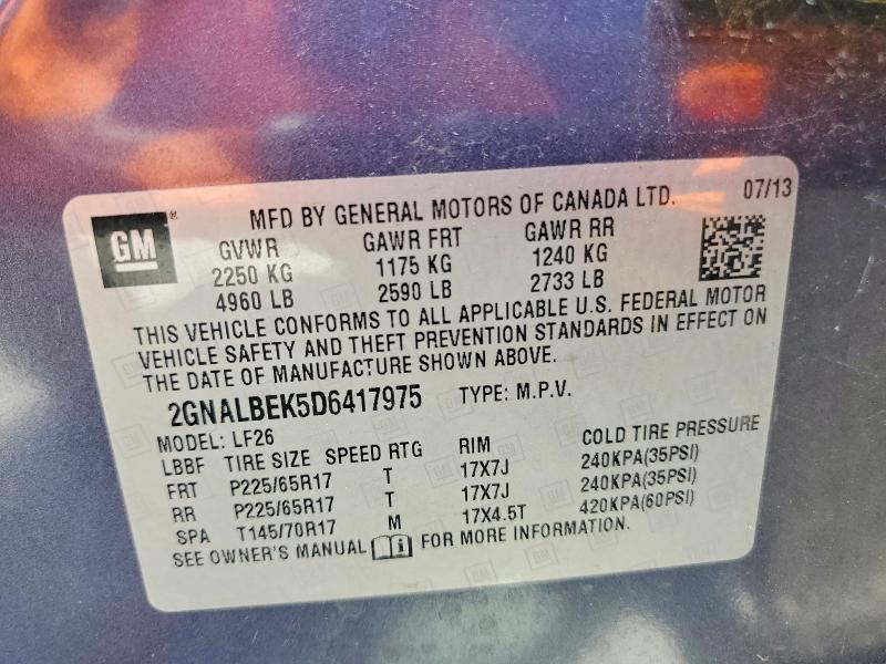 61593826 :رقم المزاد ، 2GNALBEK5D6417975 vin ، 2013 Chevrolet Equinox مزاد بيع