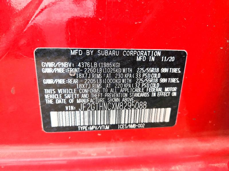 59734746 :رقم المزاد ، JF2GTHNCXM8295088 vin ، 2021 Subaru Crosstrek مزاد بيع