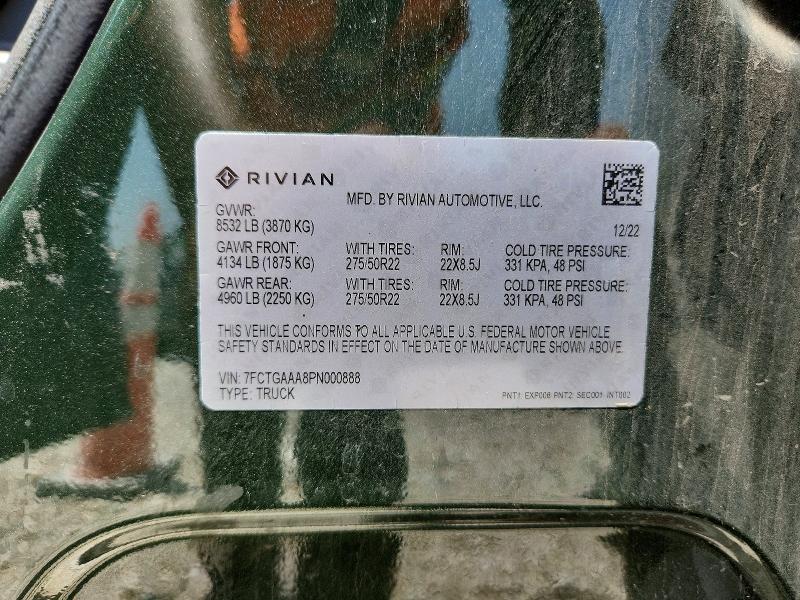 Aukcja sprzedaży 2023 Rivian R1t, vin: 7FCTGAAA8PN000888, numer aukcji: 61817926