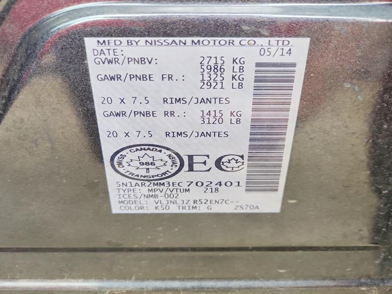 Продажа на аукционе авто 2014 Nissan Pathfinder, vin: 5N1AR2MM3EC702401, номер лота: 60504056