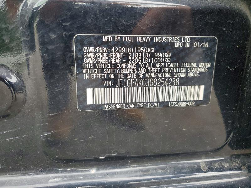 61642046 :رقم المزاد ، JF1GPAK63G8254238 vin ، 2016 Subaru Impreza مزاد بيع