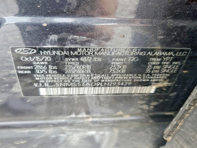 59333926 :رقم المزاد ، 5NMS53AD9LH293429 vin ، 2020 Hyundai Santa Fe مزاد بيع