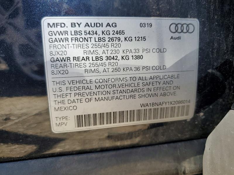 Aukcja sprzedaży 2019 Audi Q5, vin: WA1BNAFY1K2086014, numer aukcji: 62023856