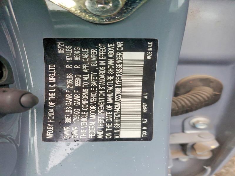 Aukcja sprzedaży 2021 Honda Civic, vin: SHHFK7H43MU227998, numer aukcji: 61696286