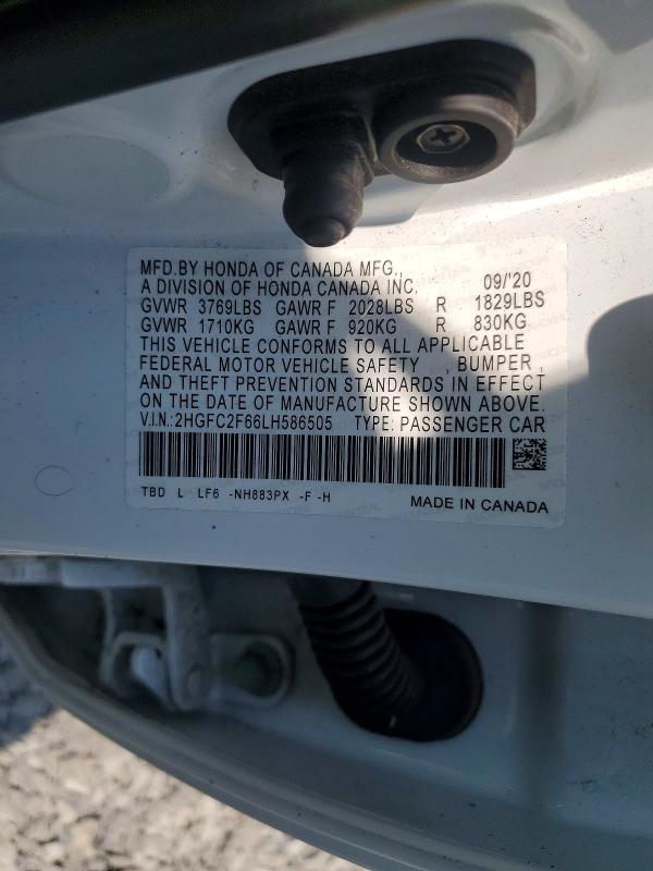 Продажа на аукционе авто 2020 Honda Civic, vin: 2HGFC2F66LH586505, номер лота: 61216646
