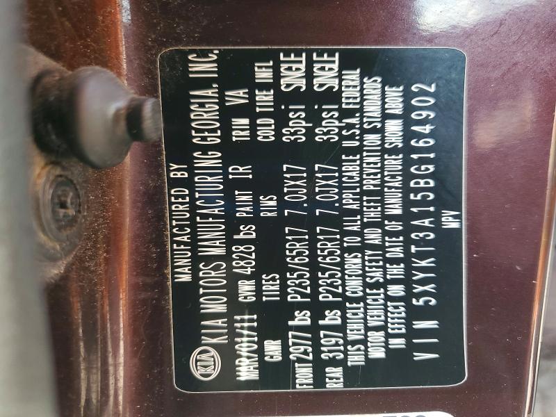61192026 :رقم المزاد ، 5XYKT3A15BG164902 vin ، 2011 Kia Sorento مزاد بيع