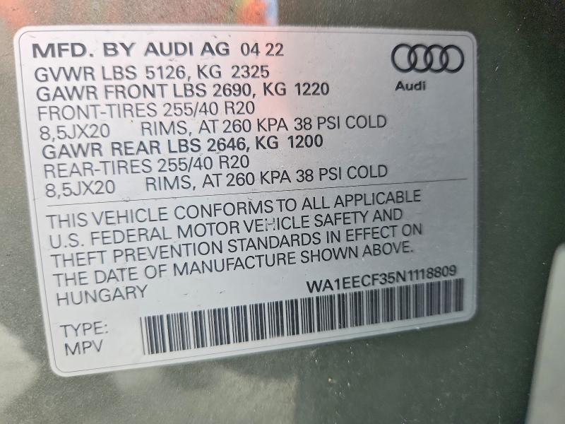 Продажа на аукционе авто 2022 Audi Q3, vin: WA1EECF35N1118809, номер лота: 58383306