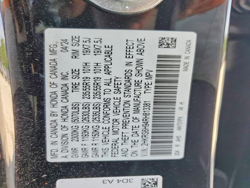 61242976 :رقم المزاد ، 2HKRS6H94RH813381 vin ، 2024 Honda Cr-v مزاد بيع