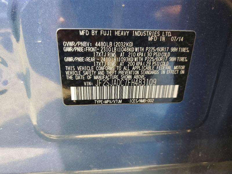 Продажа на аукционе авто 2015 Subaru Forester, vin: JF2SJADC7FH483109, номер лота: 60698016