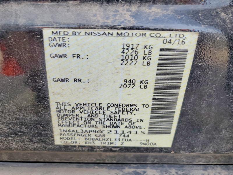2016 Nissan Altima მანქანა იყიდება აუქციონზე, vin: 1N4AL3AP9GC211415, აუქციონის ნომერი: 61050546