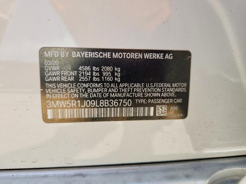 Aukcja sprzedaży 2020 Bmw 330, vin: 3MW5R1J09L8B36750, numer aukcji: 61050586