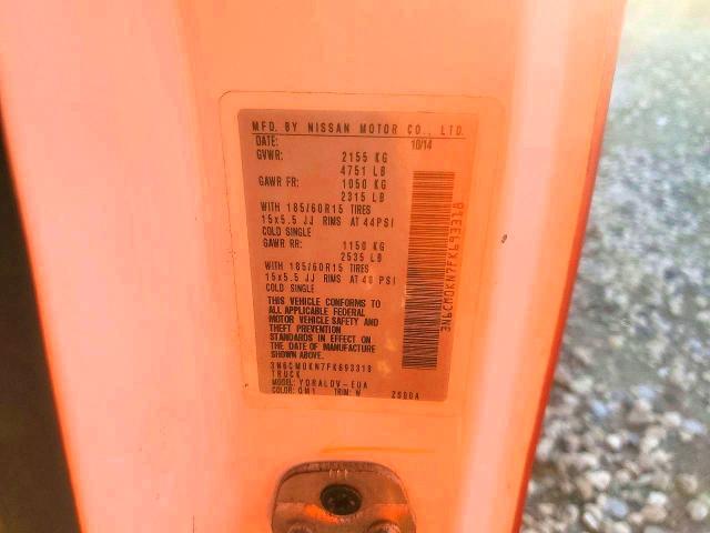 Aukcja sprzedaży 2015 Nissan Nv200, vin: 3N6CM0KN7FK693318, numer aukcji: 62397466