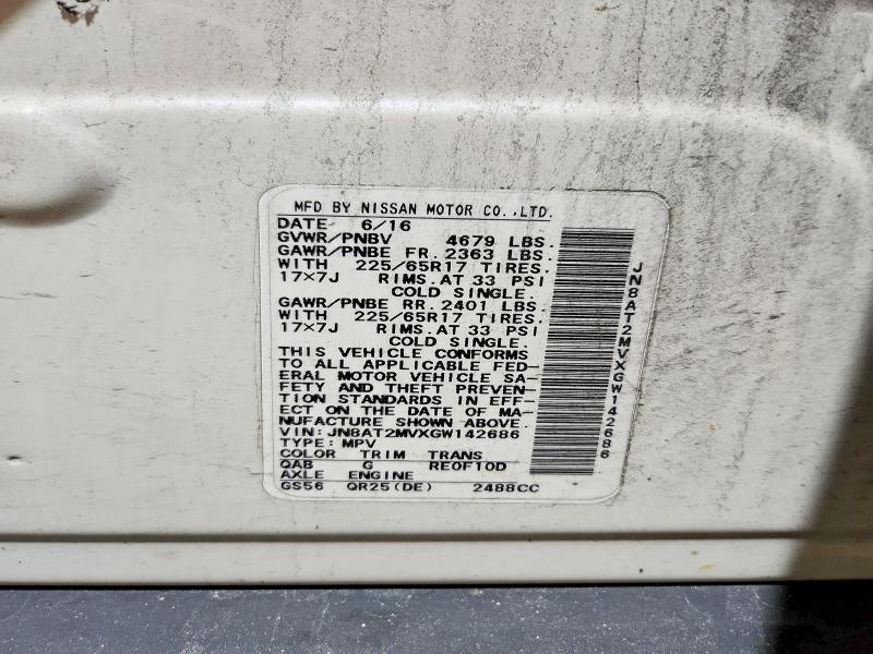 Продаж на аукціоні авто 2016 Nissan Rogue, vin: JN8AT2MVXGW142686, номер лоту: 62515666