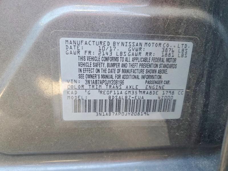 Продаж на аукціоні авто 2018 Nissan Sentra, vin: 3N1AB7AP0JY208196, номер лоту: 61439526