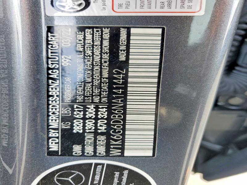 Продаж на аукціоні авто 2022 Mercedes-benz S, vin: W1K6G6DB6NA141442, номер лоту: 59188376