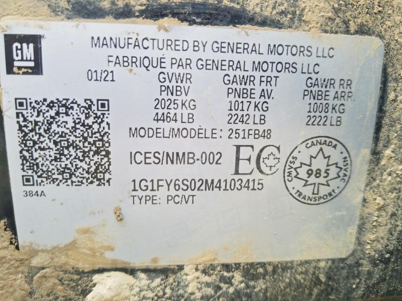 Продаж на аукціоні авто 2021 Chevrolet Bolt Ev, vin: 1G1FY6S02M4103415, номер лоту: 61681046