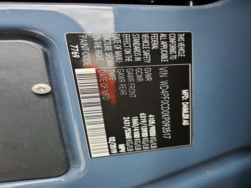 62395506 :رقم المزاد ، WD4PF0CD0KP093517 vin ، 2019 Mercedes-benz Sprinter مزاد بيع