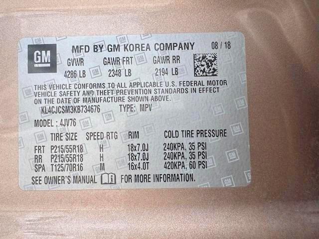 59994416 :رقم المزاد ، KL4CJCSM3KB734676 vin ، 2019 Buick Encore مزاد بيع