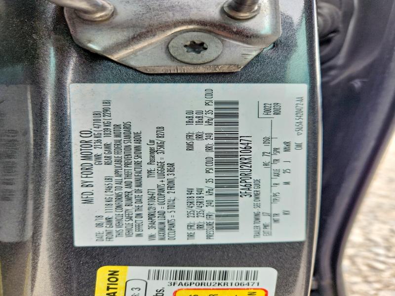 Продаж на аукціоні авто 2019 Ford Fusion, vin: 3FA6P0RU2KR106471, номер лоту: 62875166