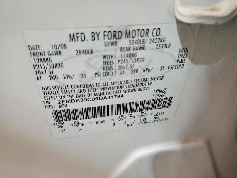 Продажа на аукционе авто 2009 Ford Edge, vin: 2FMDK39C09BA41794, номер лота: 60812306