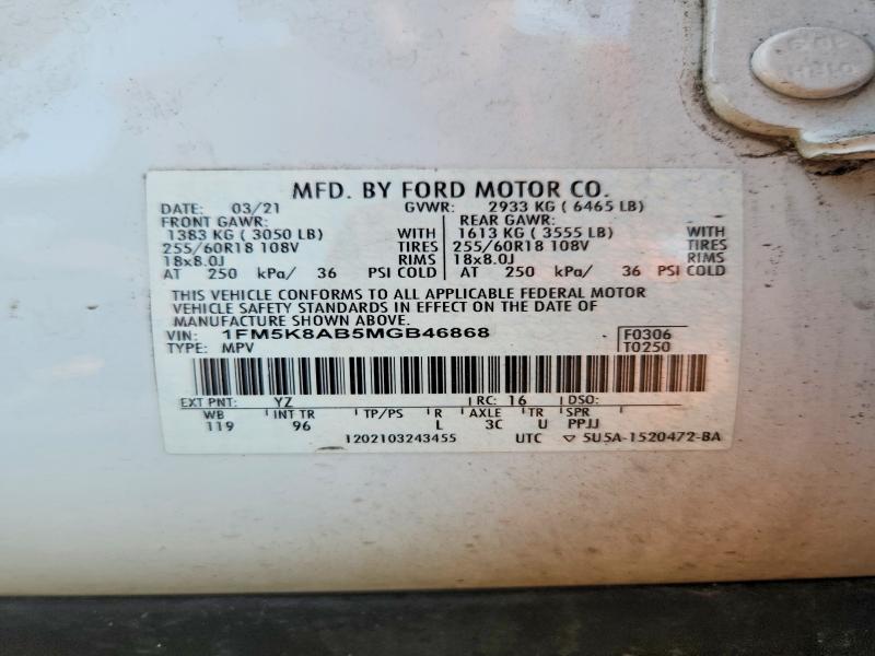 Aukcja sprzedaży 2021 Ford Explorer, vin: 1FM5K8AB5MGB46868, numer aukcji: 60573516