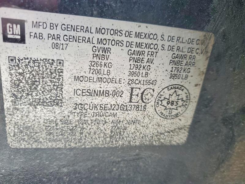 Продаж на аукціоні авто 2018 Chevrolet Silverado, vin: 3GCUKSEJ2JG137818, номер лоту: 62484986