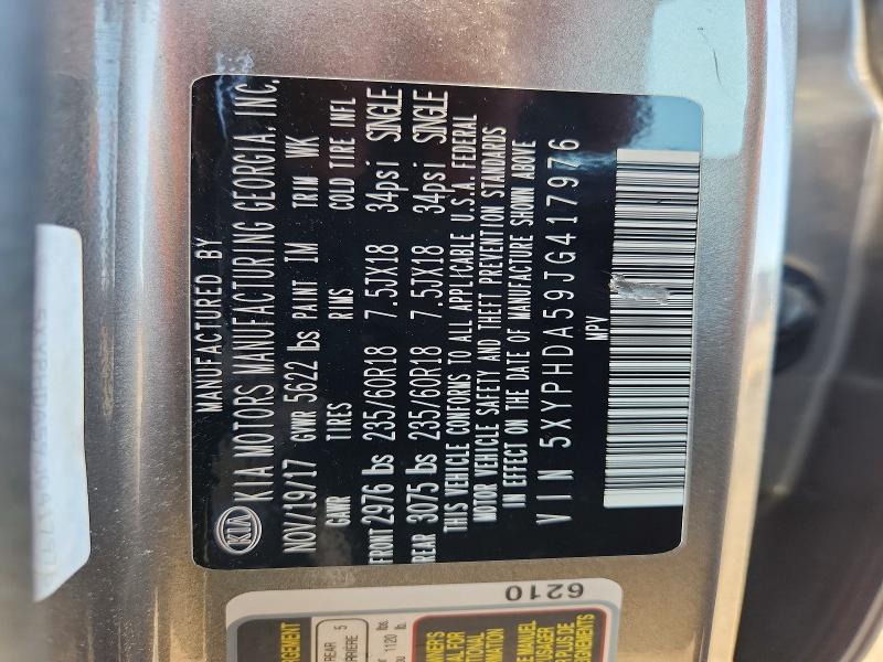 62282646 :رقم المزاد ، 5XYPHDA59JG417976 vin ، 2018 Kia Sorento مزاد بيع