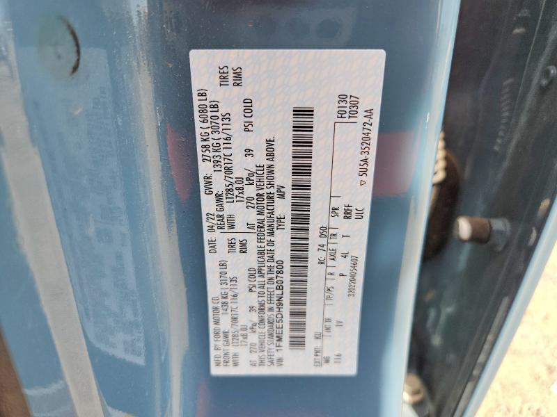 2022 Ford Bronco მანქანა იყიდება აუქციონზე, vin: 1FMEE5DH9NLB07800, აუქციონის ნომერი: 59349136