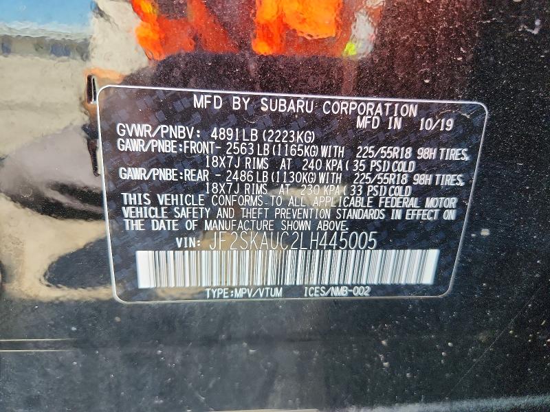 62452036 :رقم المزاد ، JF2SKAUC2LH445005 vin ، 2020 Subaru Forester مزاد بيع