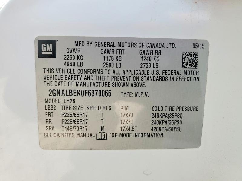 Aukcja sprzedaży 2015 Chevrolet Equinox, vin: 2GNALBEK0F6370065, numer aukcji: 62953856