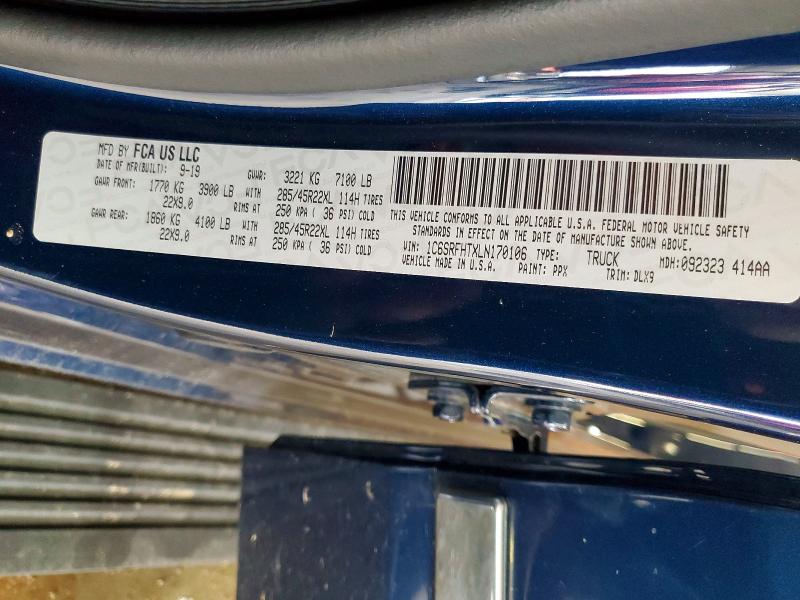 2020 Ram 1500 მანქანა იყიდება აუქციონზე, vin: 1C6SRFHTXLN170106, აუქციონის ნომერი: 60379626