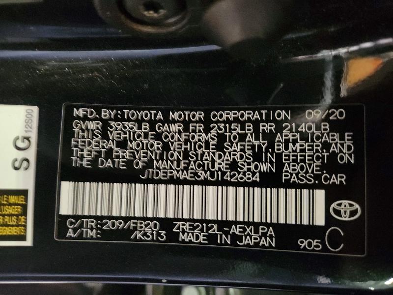 2021 Toyota Corolla მანქანა იყიდება აუქციონზე, vin: JTDEPMAE3MJ142684, აუქციონის ნომერი: 62925866