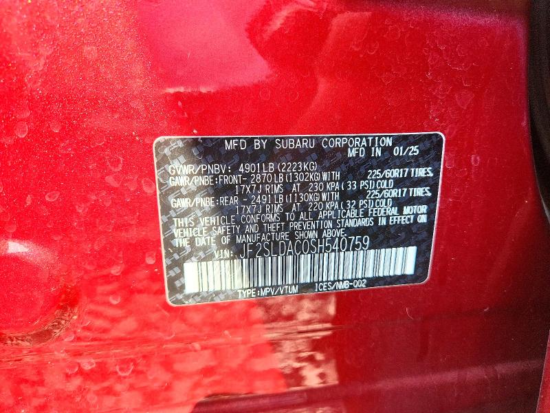 Aukcja sprzedaży 2025 Subaru Forester, vin: JF2SLDAC0SH540759, numer aukcji: 62356846