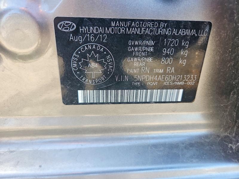 61413396 :رقم المزاد ، 5NPDH4AE6DH213233 vin ، 2013 Hyundai Elantra مزاد بيع