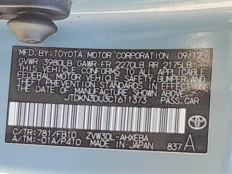 Aukcja sprzedaży 2012 Toyota Prius, vin: JTDKN3DU3C1611373, numer aukcji: 61206416