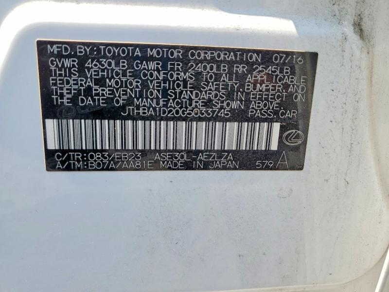 Продажа на аукционе авто 2016 Lexus Is, vin: JTHBA1D20G5033745, номер лота: 62513696