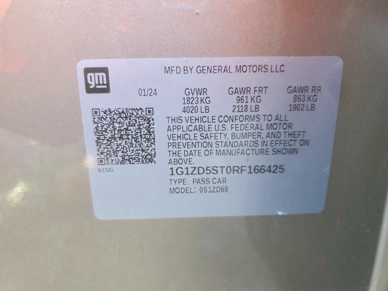 2024 Chevrolet Malibu მანქანა იყიდება აუქციონზე, vin: 1G1ZD5ST0RF166425, აუქციონის ნომერი: 60268906