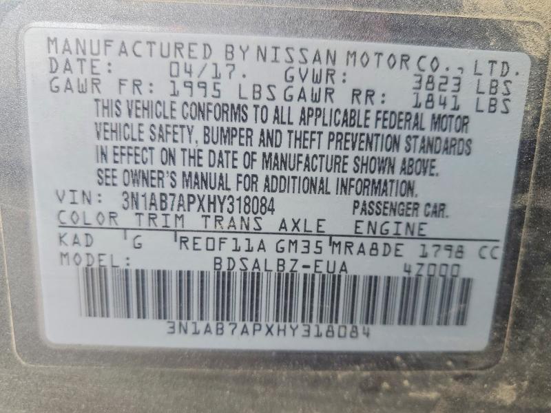 Продажа на аукционе авто 2017 Nissan Sentra, vin: 3N1AB7APXHY318084, номер лота: 59657446