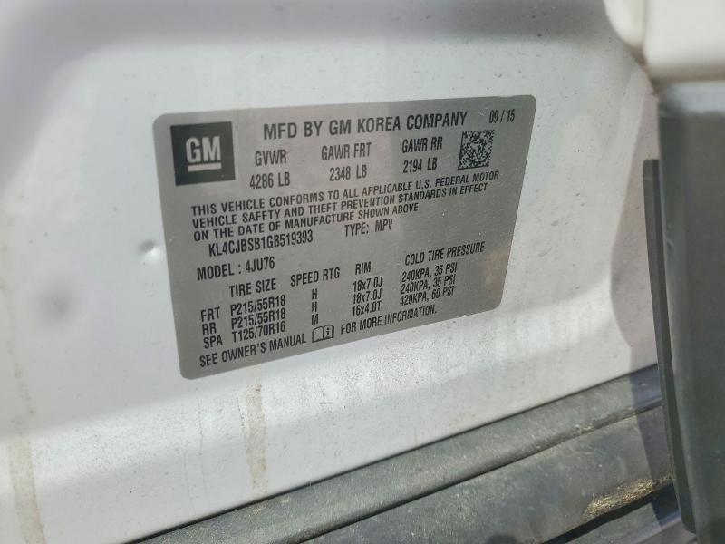 61038696 :رقم المزاد ، KL4CJBSB1GB519393 vin ، 2016 Buick Encore مزاد بيع