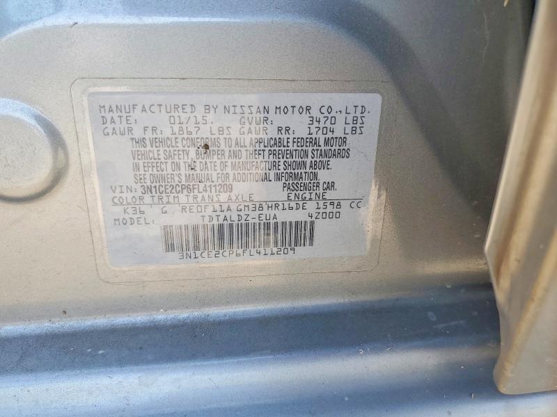2015 Nissan Versa Note მანქანა იყიდება აუქციონზე, vin: 3N1CE2CP6FL411209, აუქციონის ნომერი: 62612276