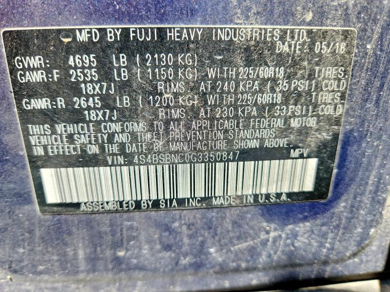 Aukcja sprzedaży 2016 Subaru Outback, vin: 4S4BSBNC0G3350847, numer aukcji: 60803576