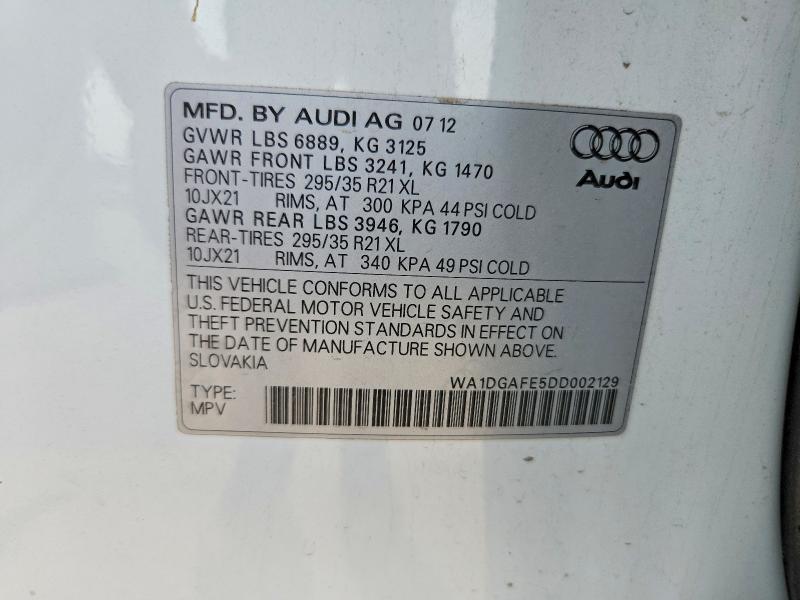 63030306 :رقم المزاد ، WA1DGAFE5DD002129 vin ، 2013 Audi Q7 مزاد بيع