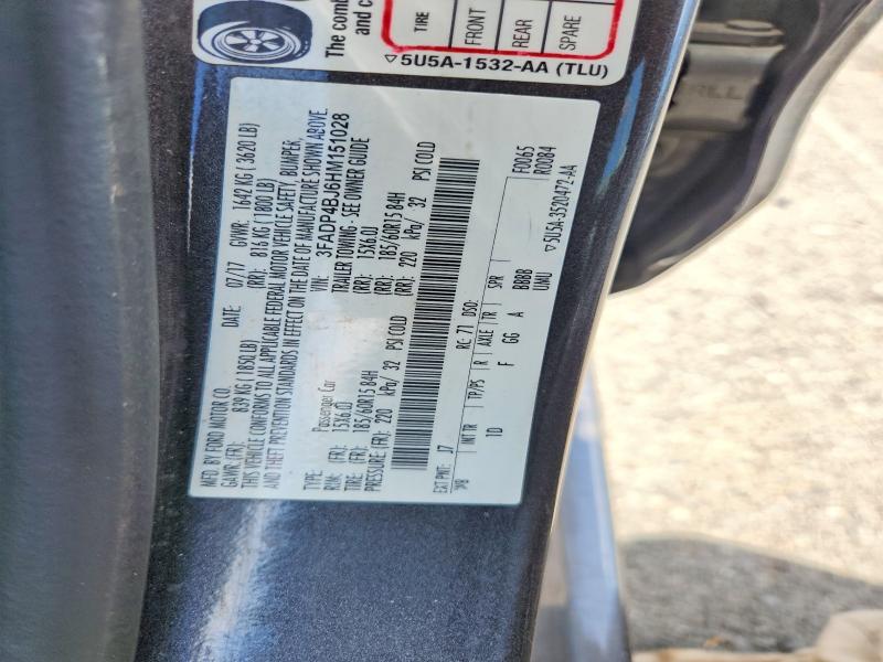 2017 Ford Fiesta მანქანა იყიდება აუქციონზე, vin: 3FADP4BJ6HM151028, აუქციონის ნომერი: 60705696