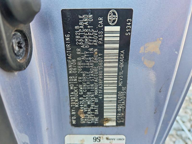 2008 Toyota Camry Solara მანქანა იყიდება აუქციონზე, vin: 4T1FA38P88U156071, აუქციონის ნომერი: 63574396