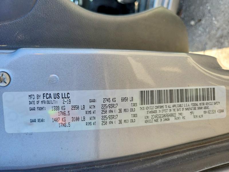 Aukcja sprzedaży 2019 Dodge Grand Caravan, vin: 2C4RDGEG0KR648022, numer aukcji: 61804896