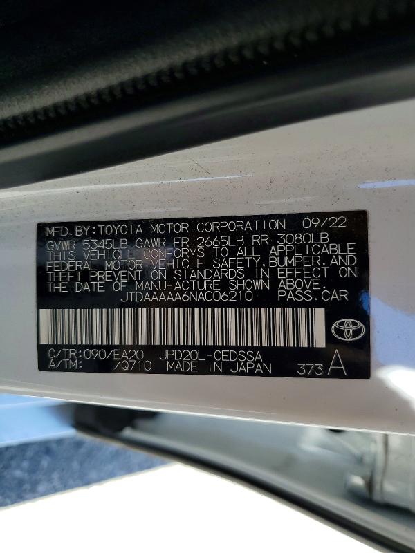 Продажа на аукционе авто 2022 Toyota Mirai, vin: JTDAAAAA6NA006210, номер лота: 59404436