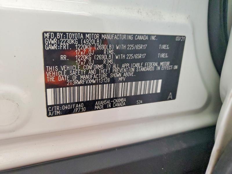Aukcja sprzedaży 2021 Toyota Rav4, vin: 2T3RWRFVXMW113128, numer aukcji: 60953666