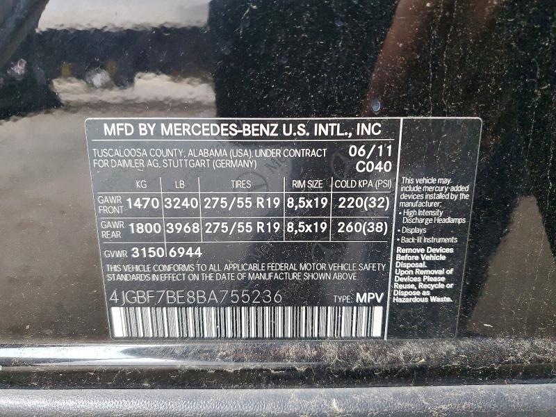 Продаж на аукціоні авто 2011 Mercury Gl, vin: 4JGBF7BE8BA755236, номер лоту: 60214256